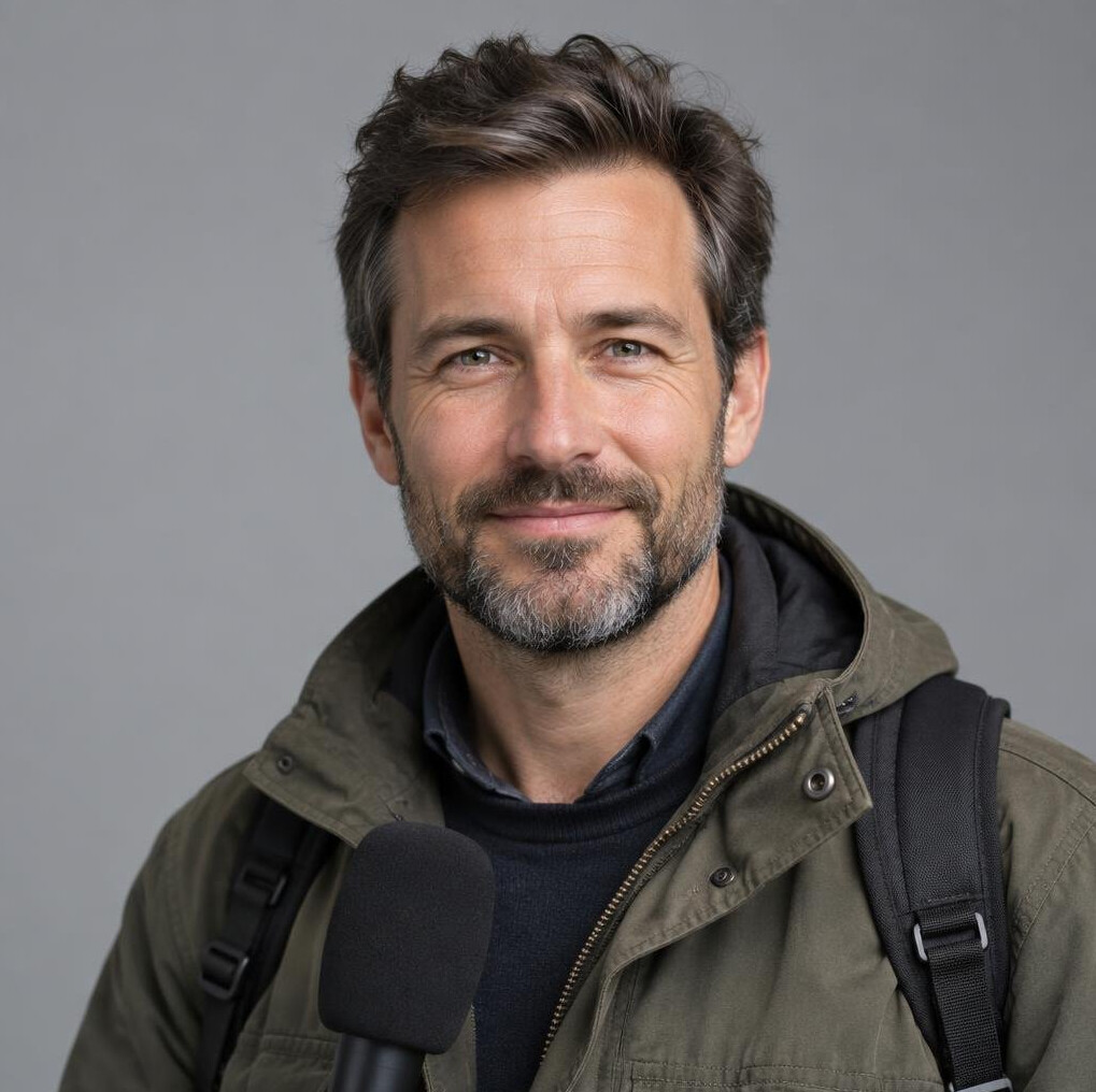 Portrait of a Swiss man field reporter in his 40s