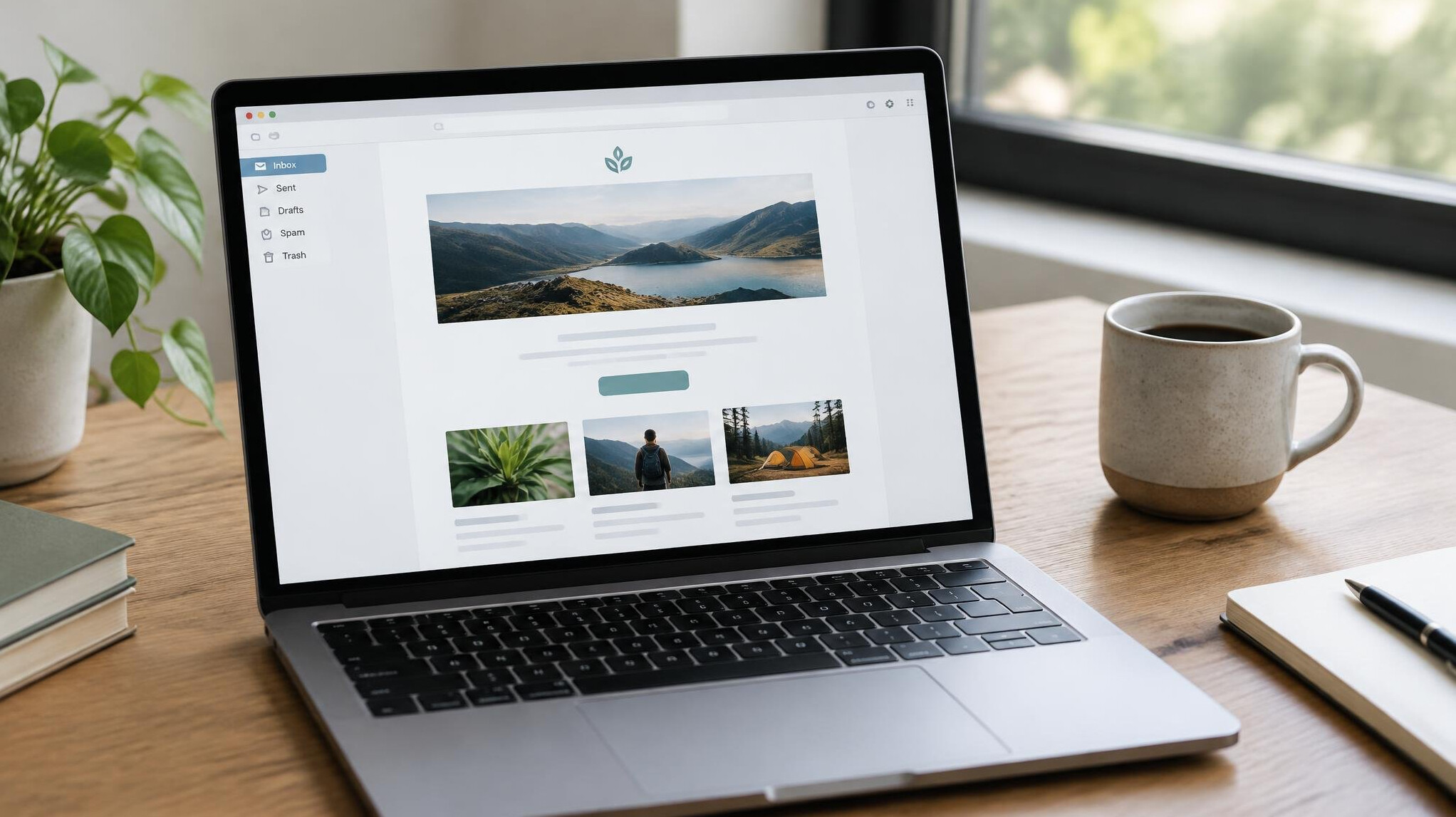 Laptop screen showing an email newsletter layout